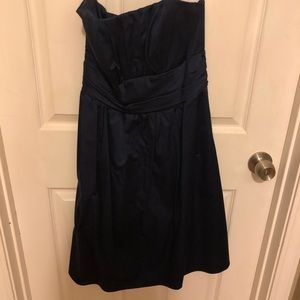 Navy blue strapless bridesmaids dress with pockets